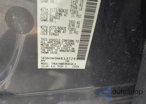 2010 Nissan Armada Platinum from USA, damaged, VIN 5N1BA0NF0AN613724